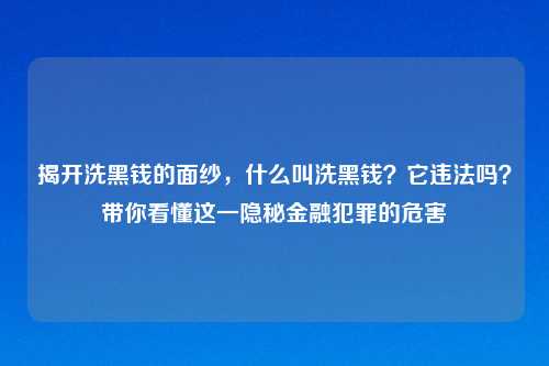 揭开洗黑钱的面纱，什么叫洗黑钱？它违法吗？带你看懂这一隐秘金融犯罪的危害