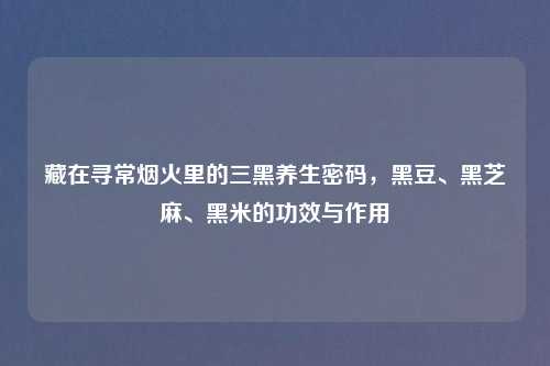 藏在寻常烟火里的三黑养生密码，黑豆、黑芝麻、黑米的功效与作用