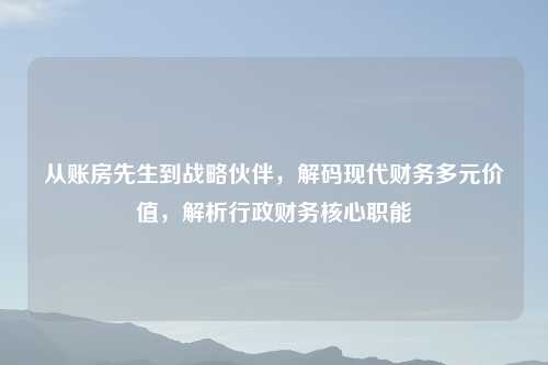 从账房先生到战略伙伴,解码现代财务多元价值,解析行政财务核心职能