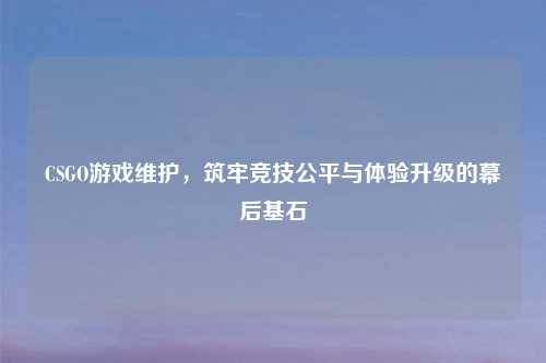 CSGO游戏维护，筑牢竞技公平与体验升级的幕后基石