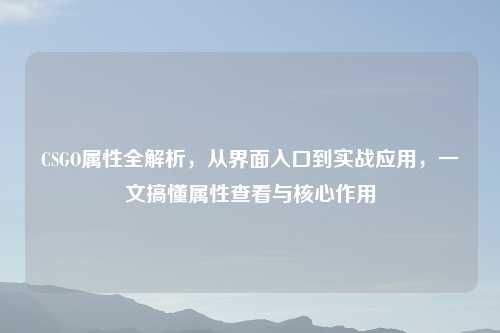 CSGO属性全解析，从界面入口到实战应用，一文搞懂属性查看与核心作用