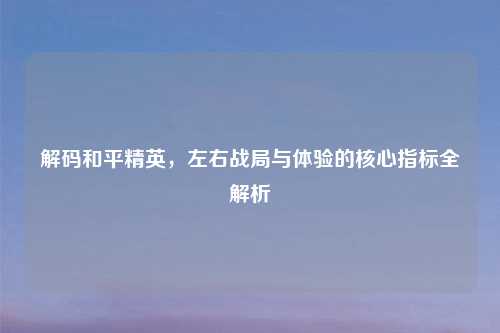 解码和平精英,左右战局与体验的核心指标全解析