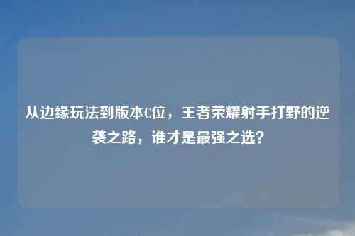 从边缘玩法到版本C位,王者荣耀射手打野的逆袭之路,谁才是最强之选?