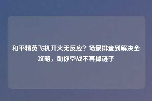 和平精英飞机开火无反应？场景排查到解决全攻略，助你空战不再掉链子
