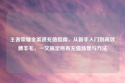 王者荣耀全渠道充值指南，从新手入门到高效薅羊毛，一文搞定所有充值场景与     