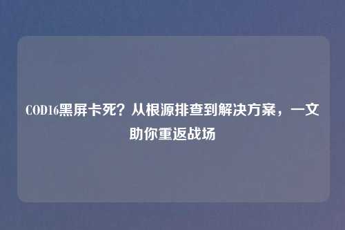 COD16黑屏卡死？从根源排查到解决方案，一文助你重返战场