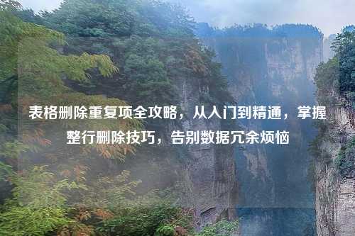 表格删除重复项全攻略，从入门到精通，掌握整行删除技巧，告别数据冗余烦恼