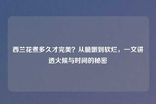西兰花煮多久才完美？从脆嫩到软烂，一文讲透火候与时间的秘密