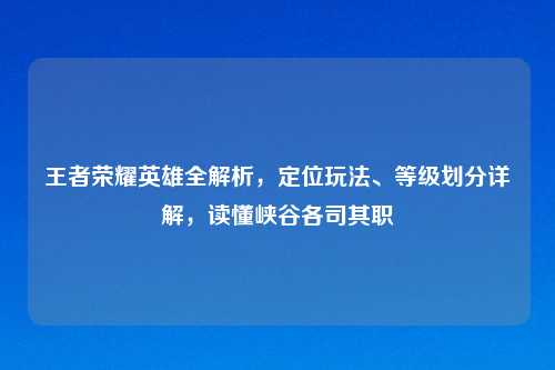 王者荣耀英雄全解析，定位玩法、等级划分详解，读懂峡谷各司其职