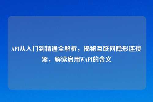 API从入门到精通全解析,揭秘互联网隐形连接器,解读启用WAPI的含义