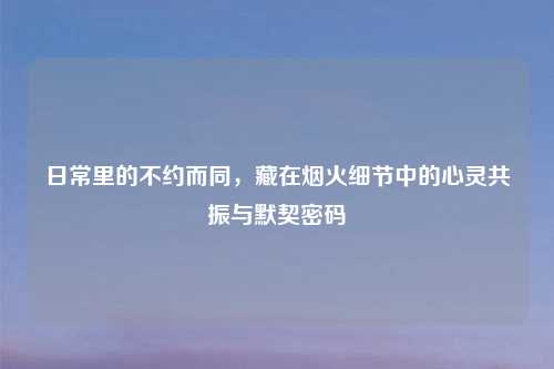 日常里的不约而同,藏在烟火细节中的心灵共振与默契密码