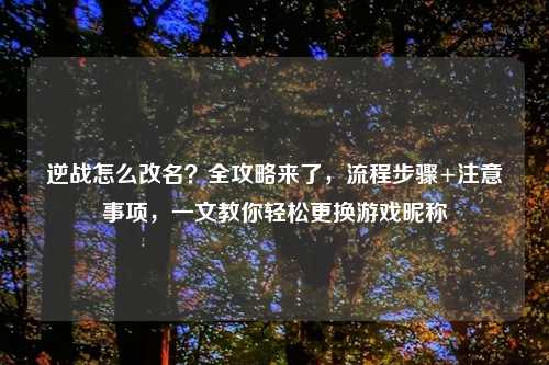 逆战怎么改名?全攻略来了,流程步骤+注意事项,一文教你轻松更换游戏昵称