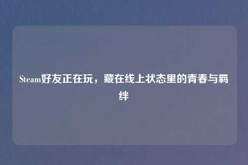 Steam好友正在玩，藏在线上状态里的青春与羁绊