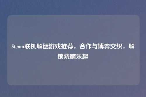 Steam联机解谜游戏推荐,合作与博弈交织,解锁烧脑乐趣