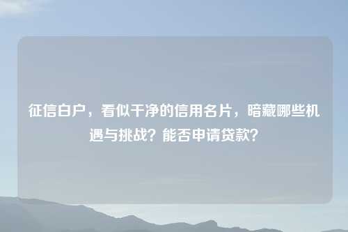 征信白户,看似干净的信用名片,暗藏哪些机遇与挑战?能否申请贷款?