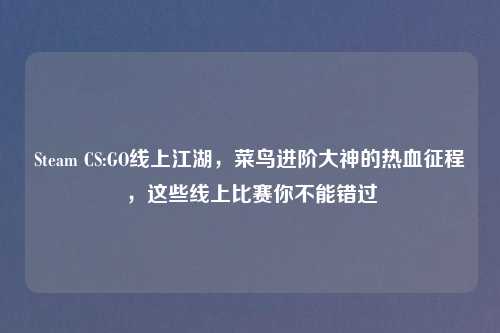 Steam CS:GO线上江湖,菜鸟进阶大神的热血征程,这些线上比赛你不能错过