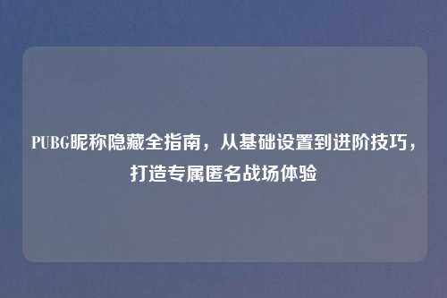 PUBG昵称隐藏全指南,从基础设置到进阶技巧,打造专属匿名战场体验