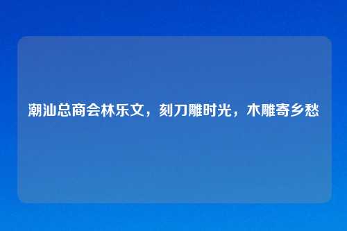潮汕总商会林乐文，刻刀雕时光，木雕寄乡愁