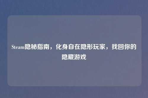 Steam隐秘指南,化身自在隐形玩家,找回你的隐藏游戏