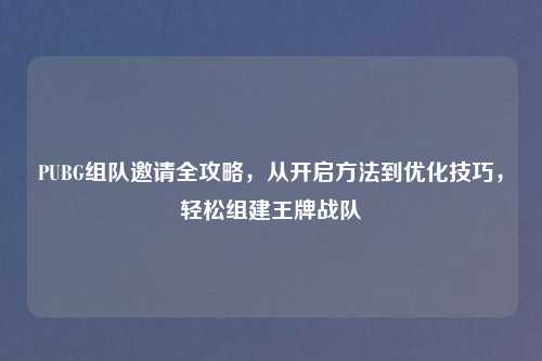 PUBG组队邀请全攻略,从开启 到优化技巧,轻松组建王牌战队