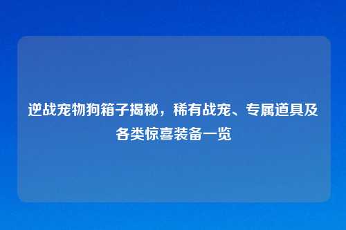 逆战宠物狗箱子揭秘,稀有战宠、专属道具及各类惊喜装备一览