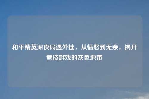 和平精英深夜局遇外挂,从愤怒到无奈,揭开竞技游戏的灰色地带