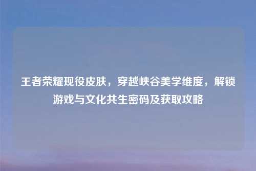 王者荣耀现役皮肤，穿越峡谷美学维度，解锁游戏与文化共生密码及获取攻略