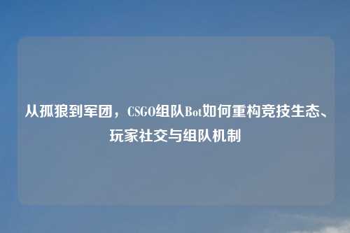 从孤狼到军团，CSGO组队Bot如何重构竞技生态、玩家社交与组队机制