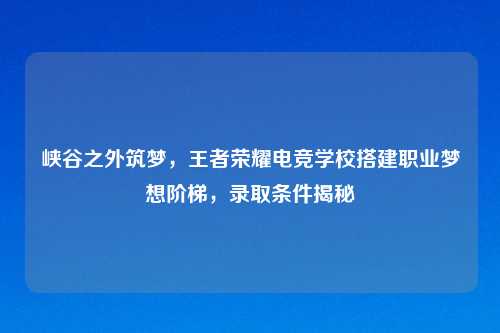 峡谷之外筑梦，王者荣耀电竞学校搭建职业梦想阶梯，录取条件揭秘