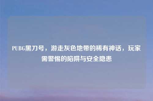 PUBG黑刀号，游走灰色地带的稀有神话，玩家需警惕的陷阱与安全隐患
