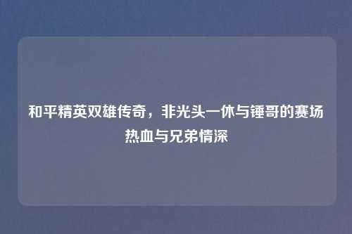 和平精英双雄传奇，非光头一休与锤哥的赛场热血与兄弟情深