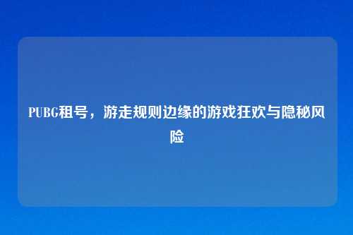 PUBG租号，游走规则边缘的游戏狂欢与隐秘风险