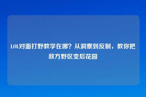 LOL对面打野教学在哪？从洞察到反制，教你把敌方野区变后花园