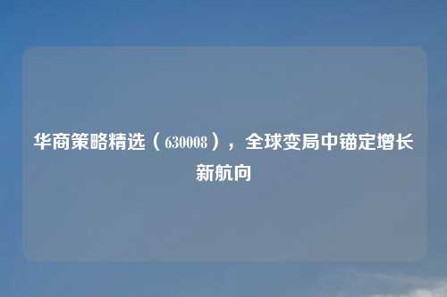 华商策略精选（630008），全球变局中锚定增长新航向