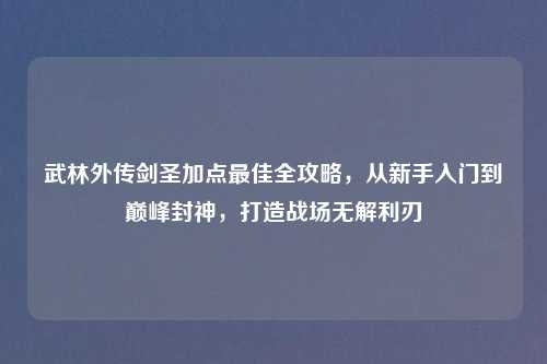 武林外传剑圣加点更佳全攻略，从新手入门到巅峰封神，打造战场无解利刃
