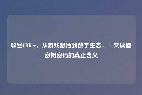 解密CDKey，从游戏激活到数字生态，一文读懂密钥密码的真正含义
