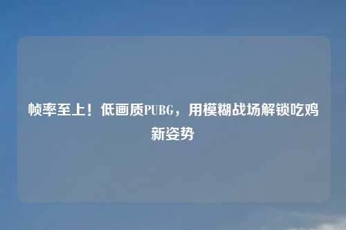 帧率至上！低画质PUBG，用模糊战场解锁吃鸡新姿势