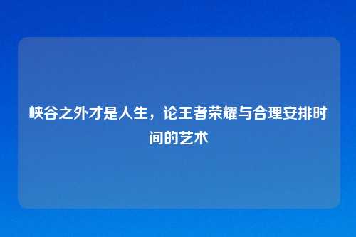 峡谷之外才是人生，论王者荣耀与合理安排时间的艺术