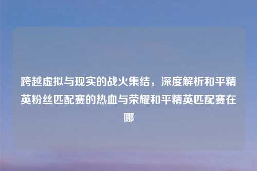 跨越虚拟与现实的战火集结，深度解析和平精英粉丝匹配赛的热血与荣耀和平精英匹配赛在哪