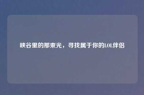 峡谷里的那束光，寻找属于你的LOL伴侣
