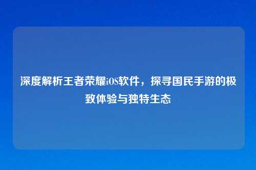 深度解析王者荣耀iOS软件，探寻国民手游的极致体验与独特生态