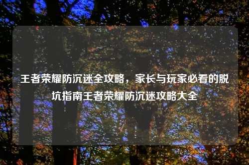 王者荣耀防沉迷全攻略，家长与玩家必看的脱坑指南王者荣耀防沉迷攻略大全