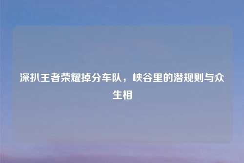 深扒王者荣耀掉分车队，峡谷里的潜规则与众生相