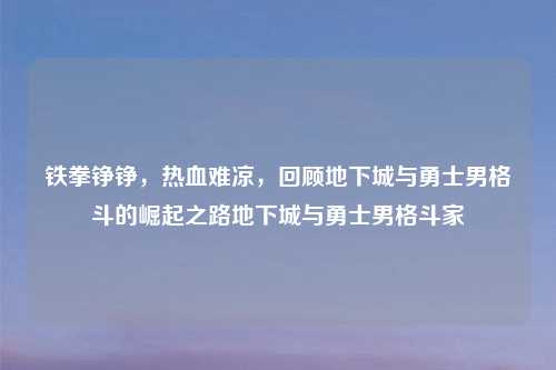 铁拳铮铮，热血难凉，回顾地下城与勇士男格斗的崛起之路地下城与勇士男格斗家