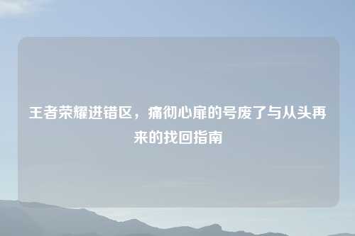 王者荣耀进错区，痛彻心扉的号废了与从头再来的找回指南