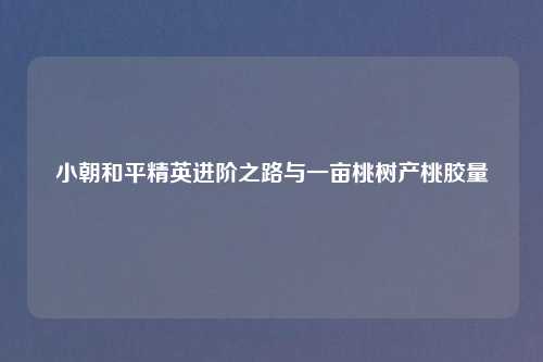 小朝和平精英进阶之路与一亩桃树产桃胶量