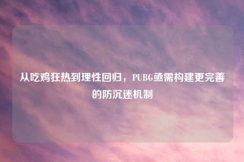 从吃鸡狂热到理性回归，PUBG亟需构建更完善的防沉迷机制