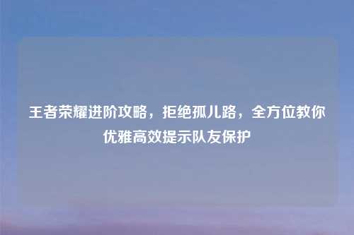 王者荣耀进阶攻略，拒绝孤儿路，全方位教你优雅高效提示队友保护