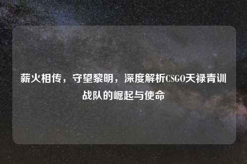薪火相传，守望黎明，深度解析CSGO天禄青训战队的崛起与使命