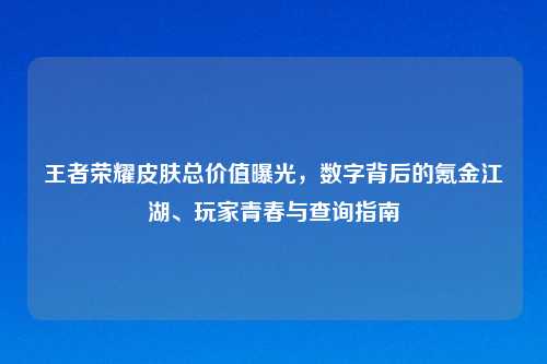 王者荣耀皮肤总价值曝光，数字背后的氪金江湖、玩家青春与查询指南